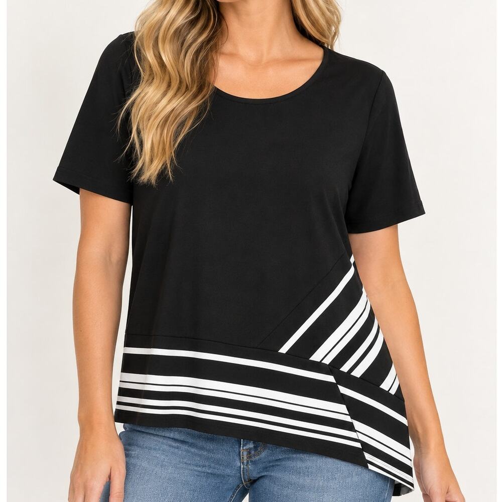 Chico's Black and White Color-block Asymmetrical Tunic Top